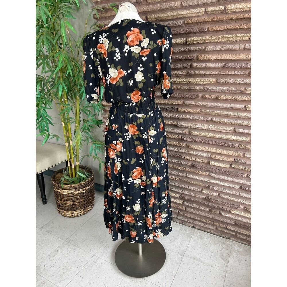 Expo Vintage 90s Dress Black Floral Grunge White Lace Collar Romantic Size 14 - Picture 4 of 11